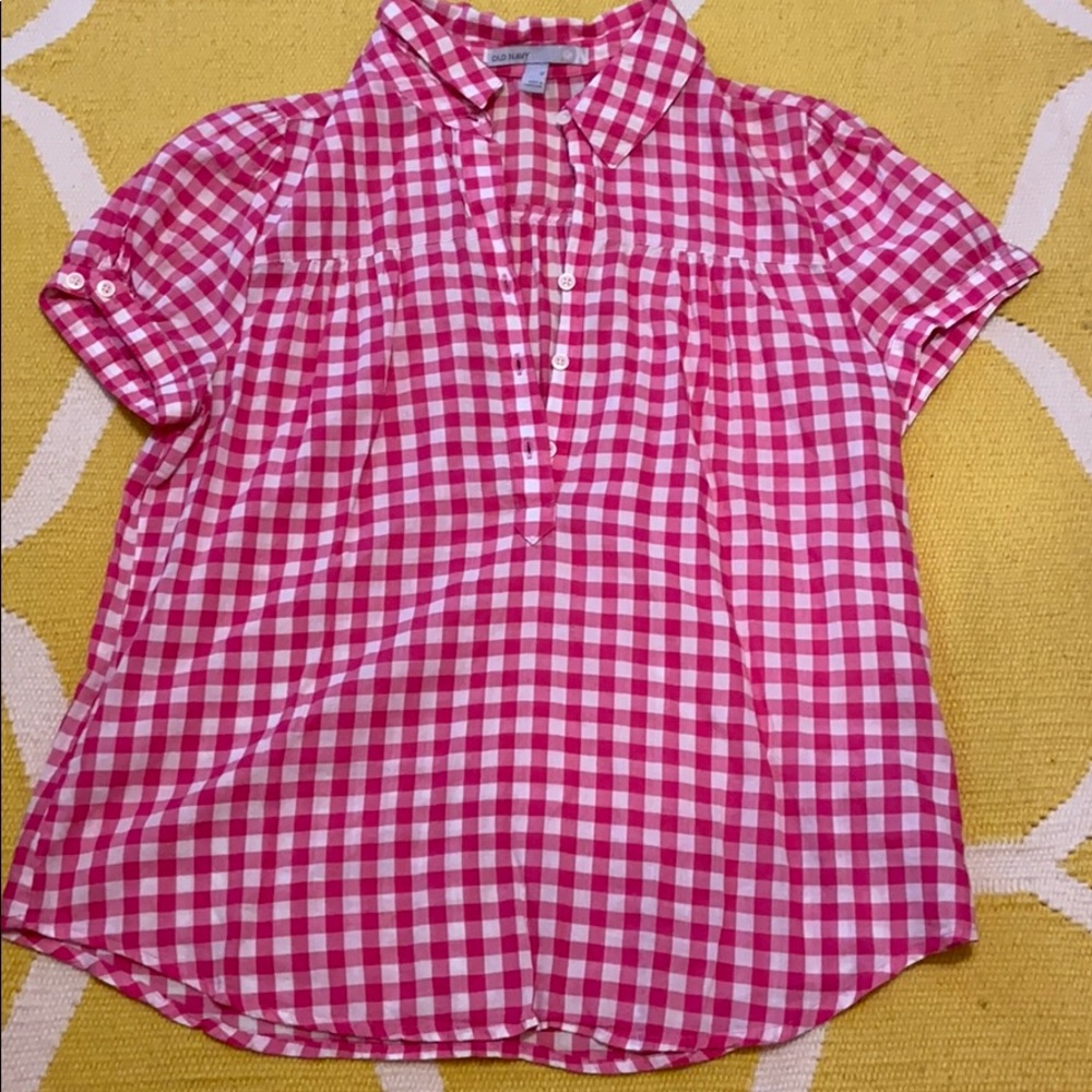 Old Navy, size M, fuchsia and white gingham shirt